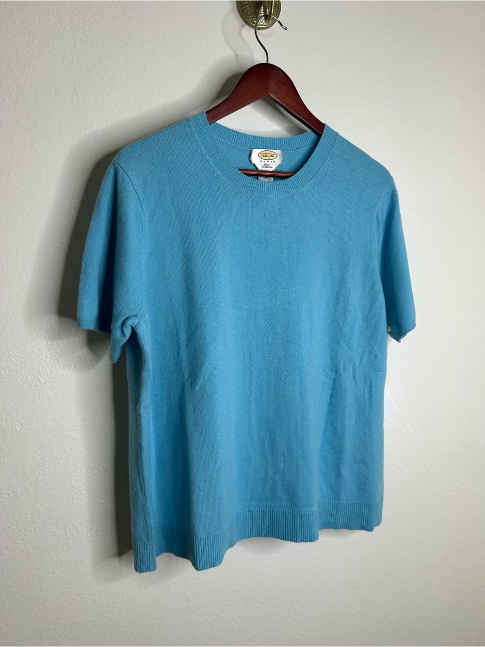 NWT Vintage Talbots 100% Cashmere Blue Short Sleeve Knit T- Shirt Top